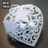 Decorațiune inimă albă cu stele sclipici și clopoței - 10cm set 10 bucati